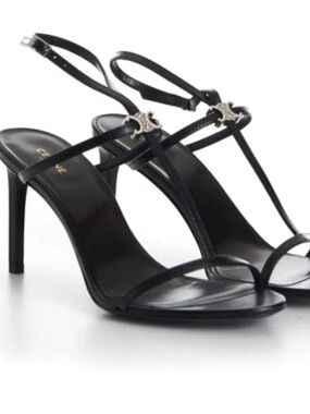 Celine Black Crystal-Embellished T-Strap High Heel Sandals